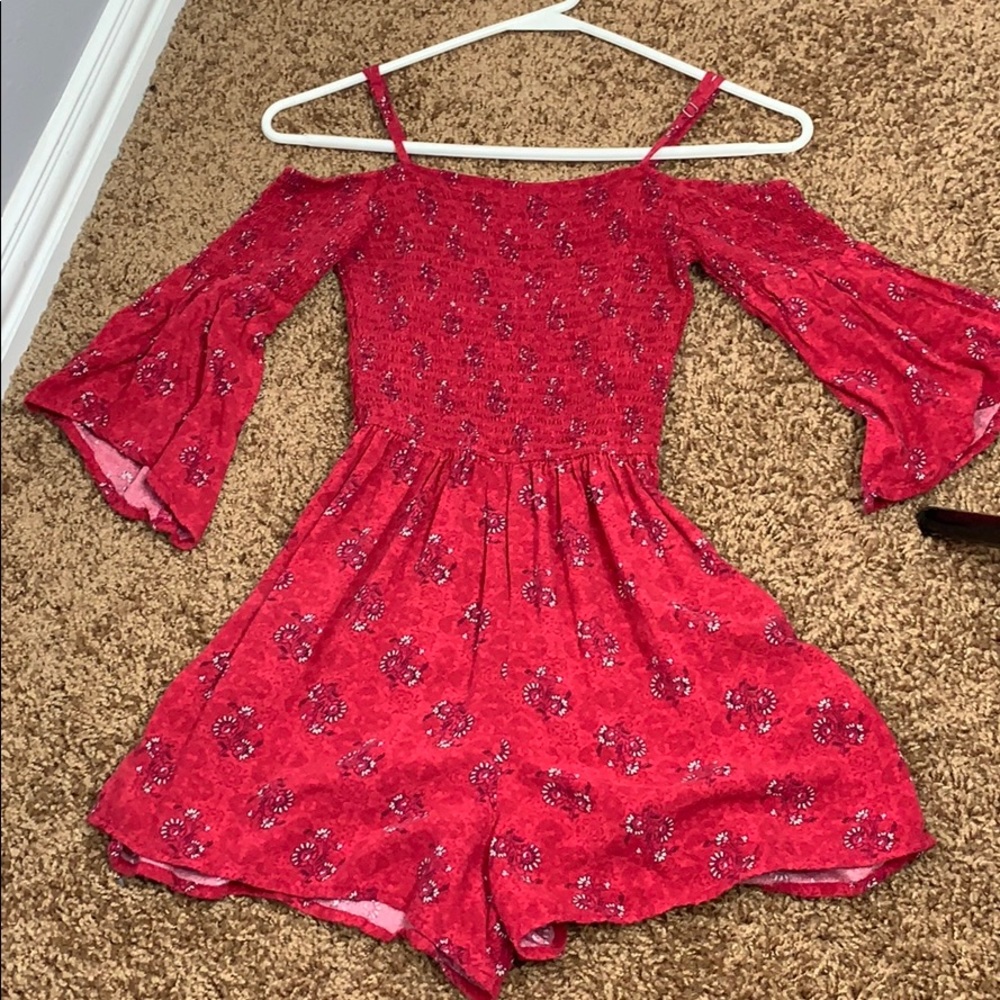 Red off-the-shoulder romper